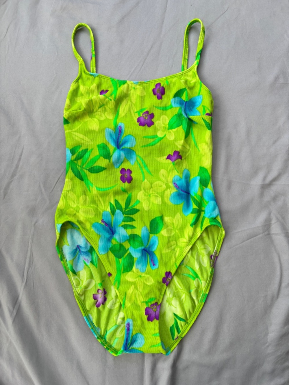 Sessa Womens Strappy One Piece Swimsuit Green Tropical Floral Vintage 90’s